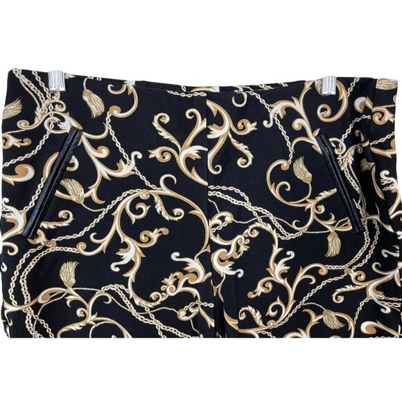 Chicos So-Slimming Juliet Baroque Scroll Black & Gold Print Ankle Pants Sz 10 - Picture 3 of 10